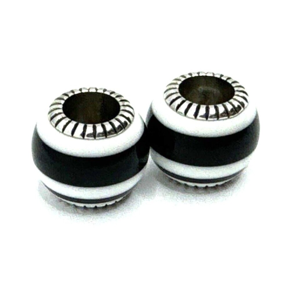 Brighton Sugar Stripes Black & White Silver Spacer Bead - Lot of 2